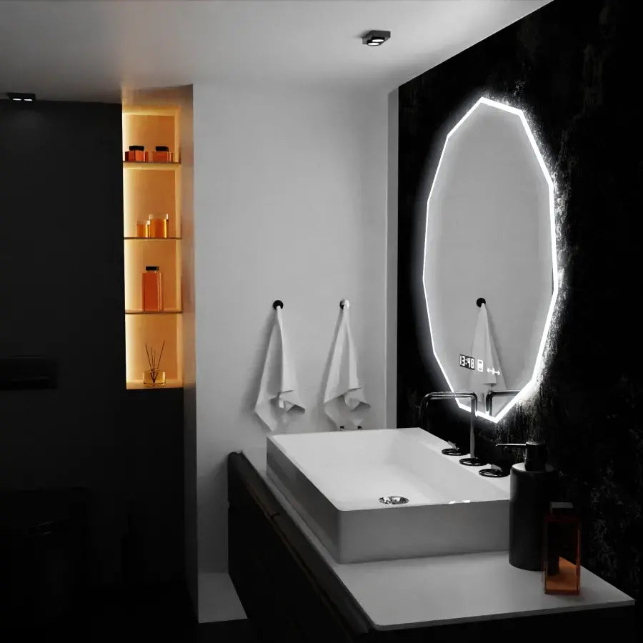 Oglinda LED 70cm, POLIGON Senzor MotionGlow Marcello, Sistem Dezaburire, Ceas & Termometru, Dimabila 084 – oglindă LED,