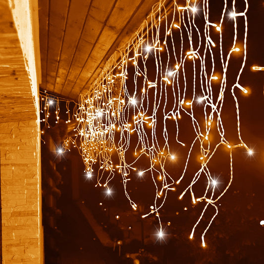 Ghirlanda luminoasa tip perdea cu flash 500 LED-uri, 20m, pentru interior/exterior, iluminare galbena