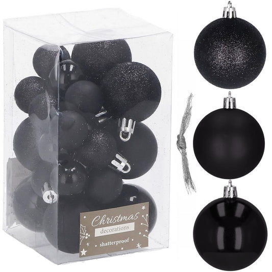 Set globuri de Craciun, 25 bucati, 3 modele, 2,5cm si 4cm, negru