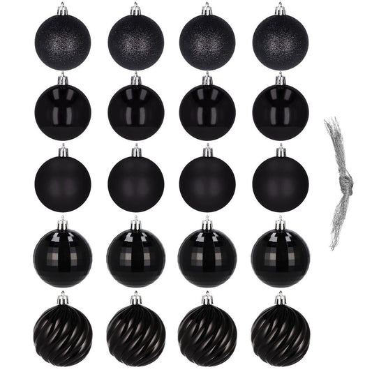 Set globuri de Craciun, 20 bucati, 5 modele, 6cm, negru