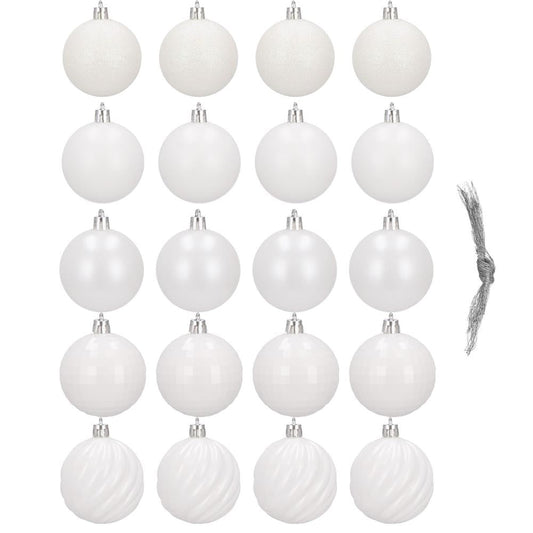 Set globuri de Craciun, 20 bucati, 5 modele, 6cm, alb