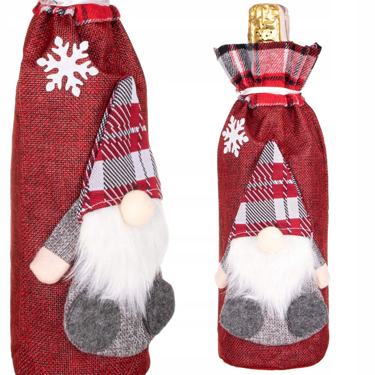 (DL) Decoratiune Craciun, husa model gnom pentru sticle, 29cm, rosu