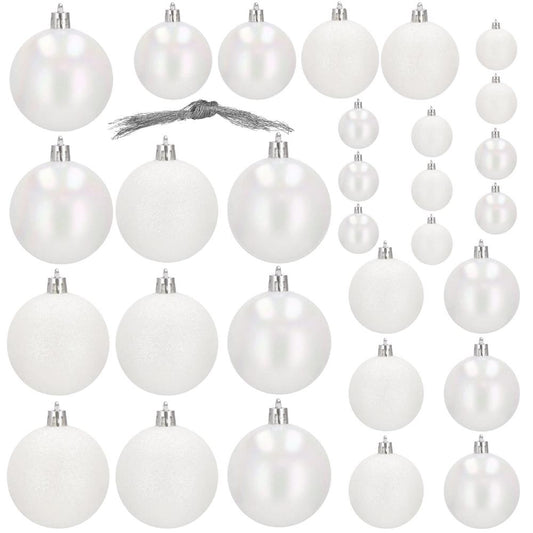 Set globuri de Craciun, 30 bucati, 3 modele, 4/5/6cm, alb