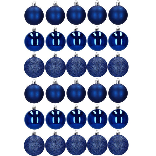 Set globuri de Craciun, 30 bucati, 3 modele, 6cm, albastru