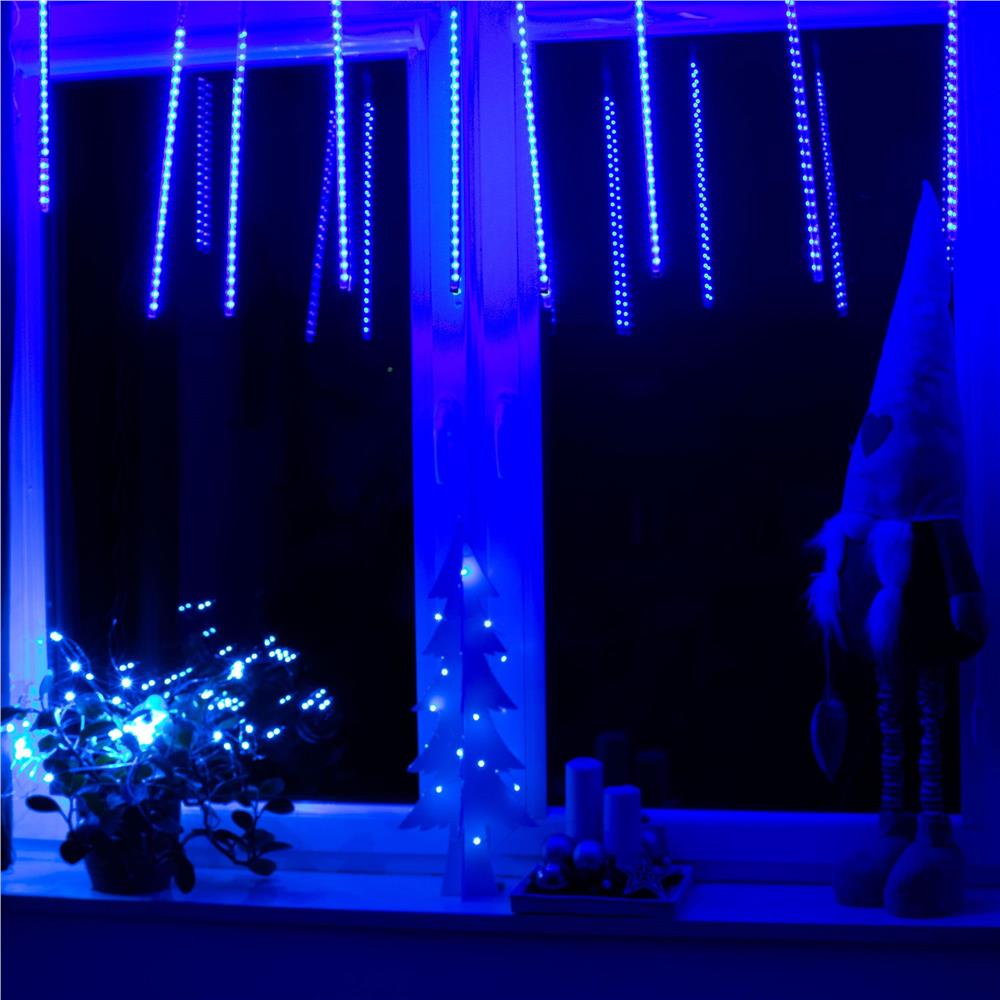 (DL) Instalatie de Craciun, 8 tuburi, 30cm, 144 LED, ploaie de meteoriti, albastru