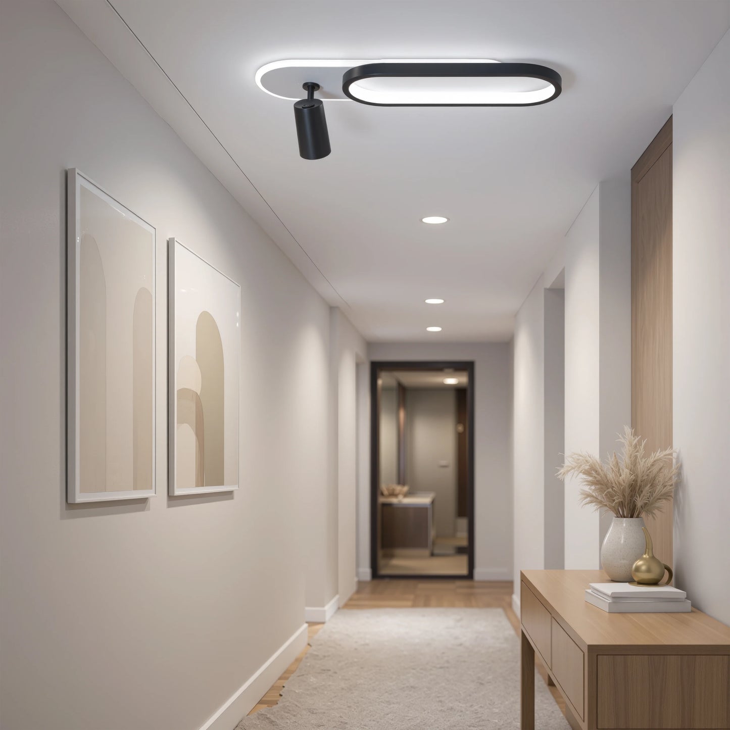 Lustra LED Berta 43W Lumina Rece/Calda/Neutra Proiector Reglabil Acril si Metal Alb si Negru