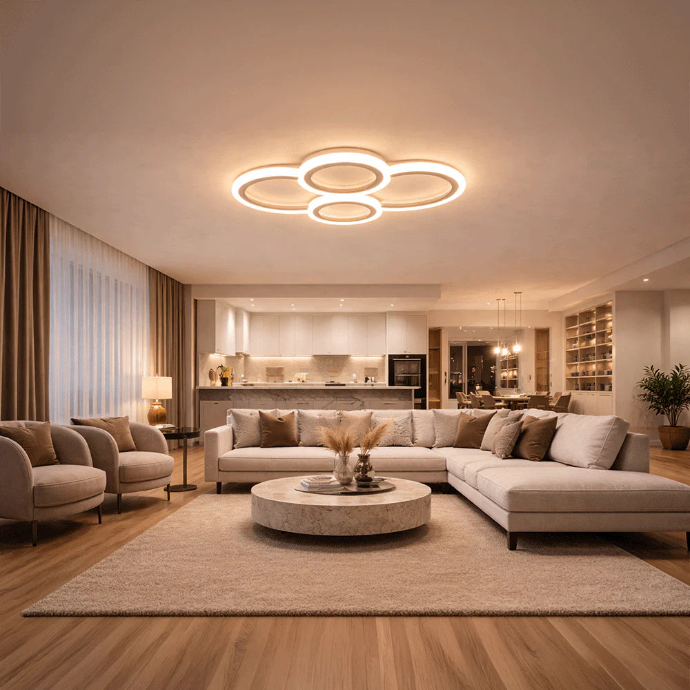 Lustra LED cu telecomanda BETTY, 44W, 4 Cercuri, lumina Rece/Calda/Neutra, Dimabila, Alb