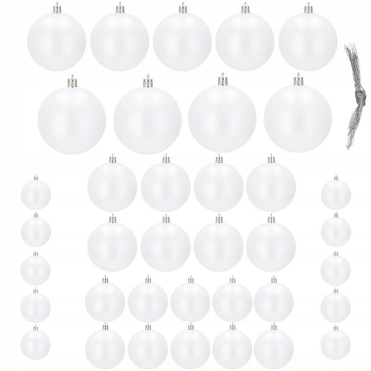 Set globuri de Craciun, 37 bucati, 3-8cm, alb perla