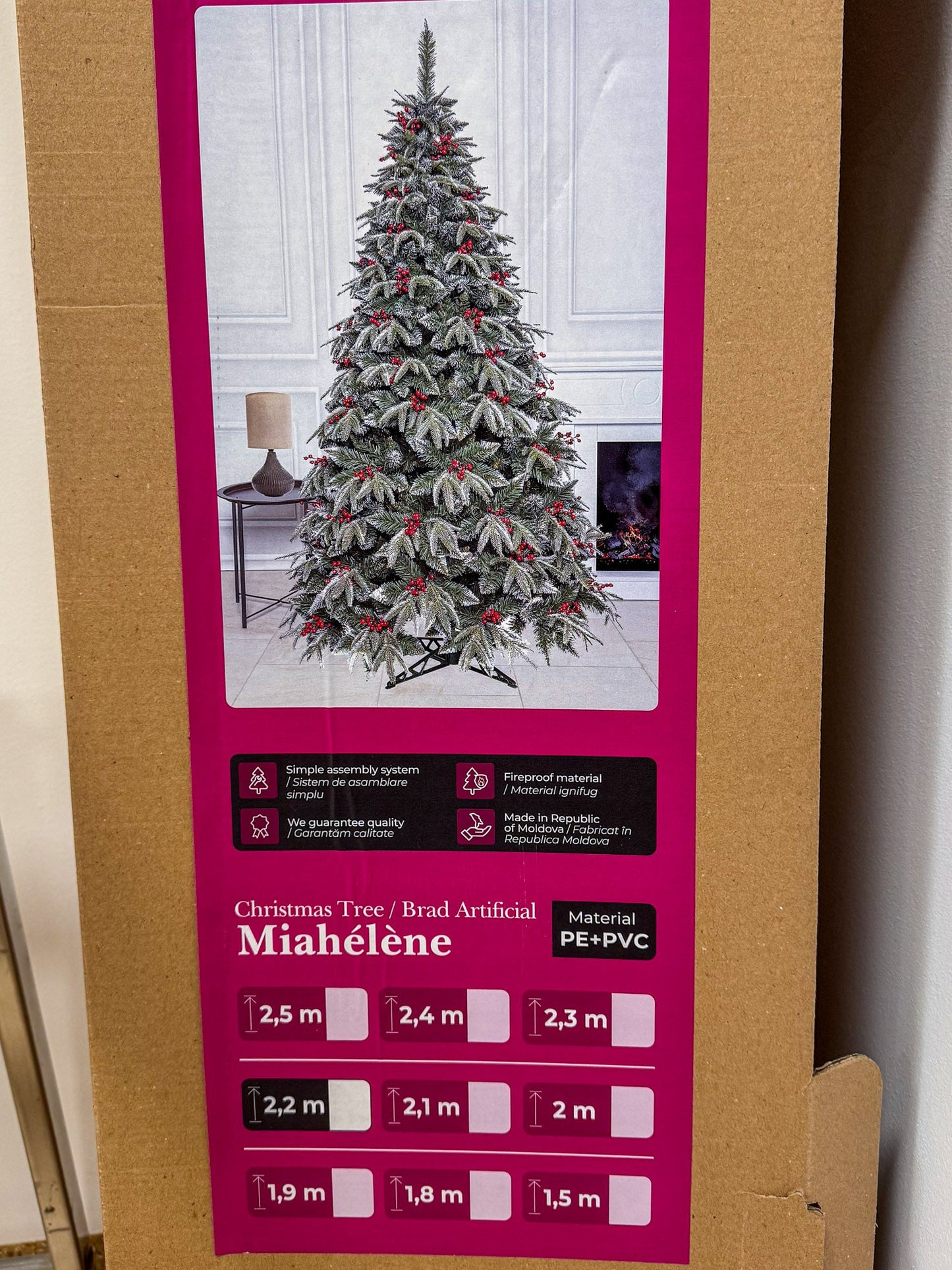 Brad artificial , Miahelene Elite, verde nins cu merisoare, mix 2D+3D, 220 cm