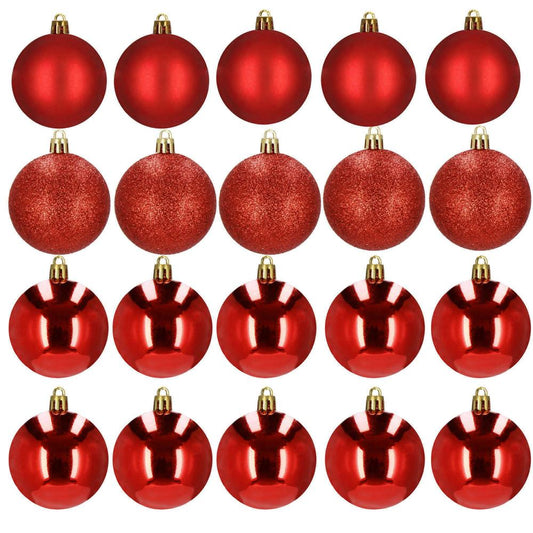 Set globuri de Craciun, 20 bucati, 3 modele, 4cm, rosu