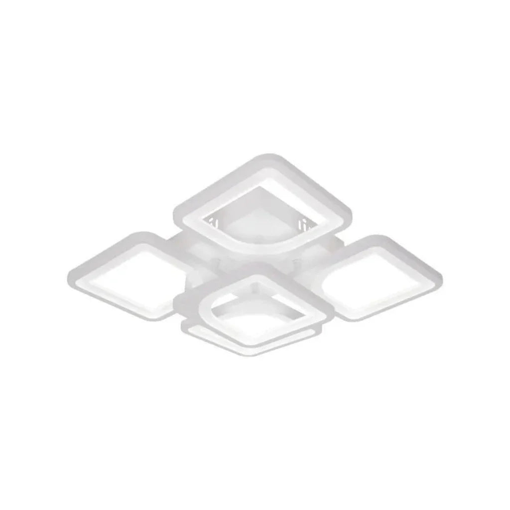 Lustra LED cu Telecomanda, ZOE, 5 Patrate, 96W, Lumina Rece/Calda/Neutra, Dimabila, Alb