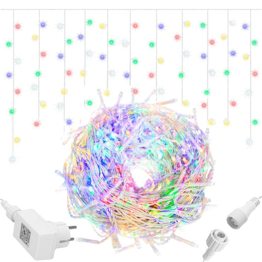 Ghirlanda luminoasa tip perdea cu flash 500 LED-uri, 20m, pentru interior/exterior, iluminare multicolora