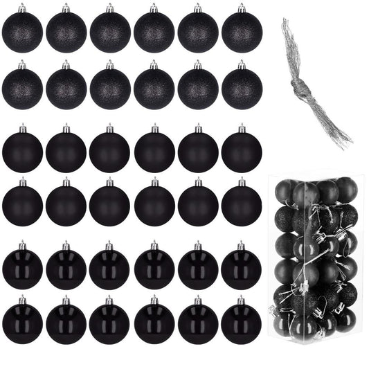 Set globuri de Craciun, 36 bucati, 3 modele, 3cm, negru