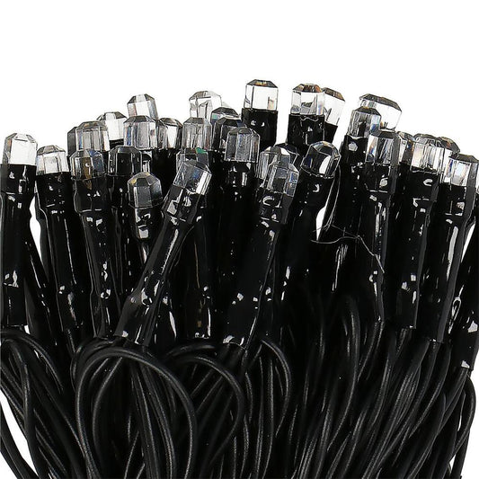 Instalatie lumini de exterior pentru gradina, 9 metri, 120 LED-uri forma cristal, cu baterii, alb