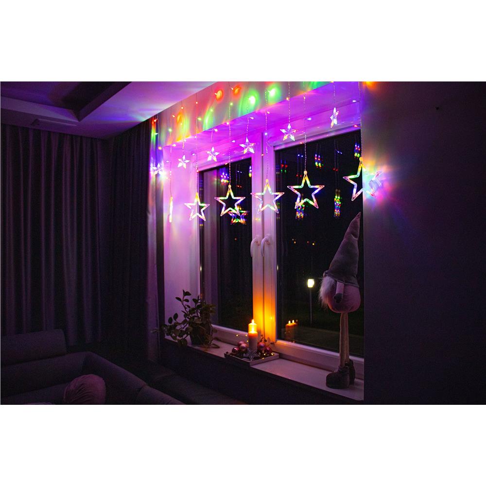 Ghirlanda luminoasa tip perdea cu stelute 138 LED-uri, 2m, pentru interior/exterior, iluminare multicolor