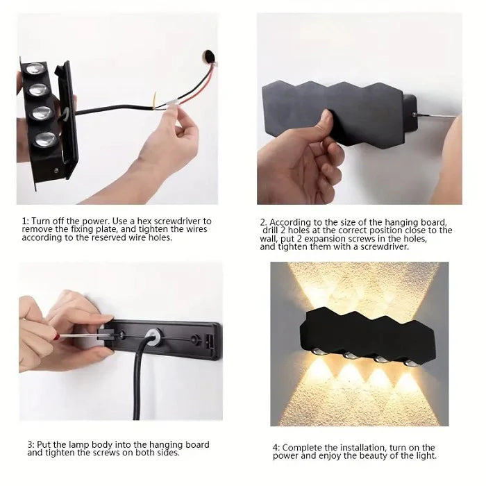 Aplica LED AX231, Exterior si Interior, 8 Surse, 16W, Negru, 3000K