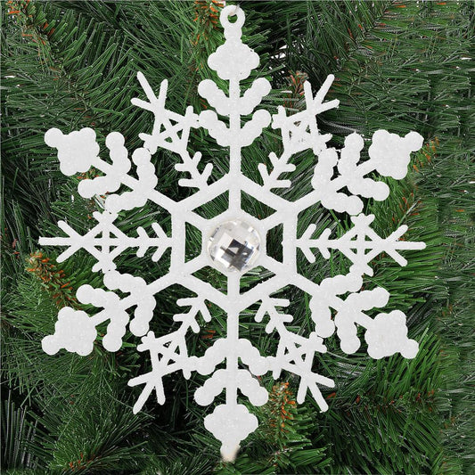 Decoratiune brad fulg de zapada cu cristal, set 2 bucati, 12cm, alb