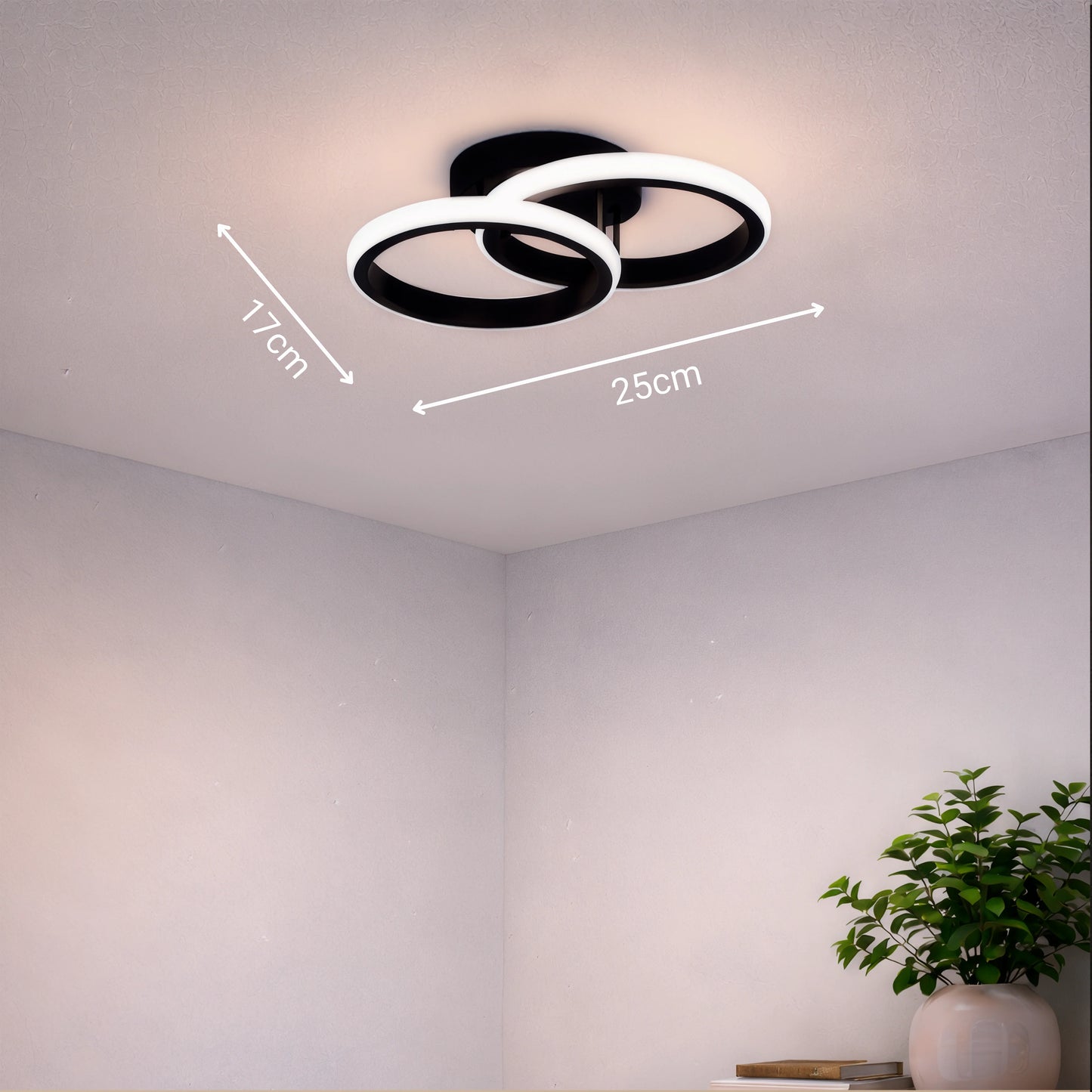 Lustra LED VERTEX Circula Cercuri Suprapuse, 44W, 2 Cercuri, Lumina Rece/Calda/Neutra, Negru