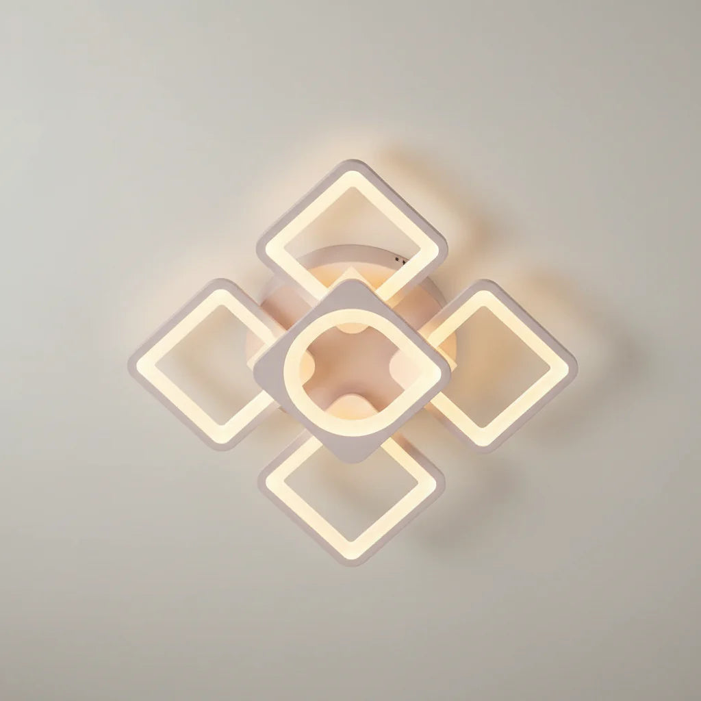 Lustra LED cu telecomanda, ZOE, 5 Patrate, 96W, Lumina Rece/Calda/Neutra, Dimabila, Alb