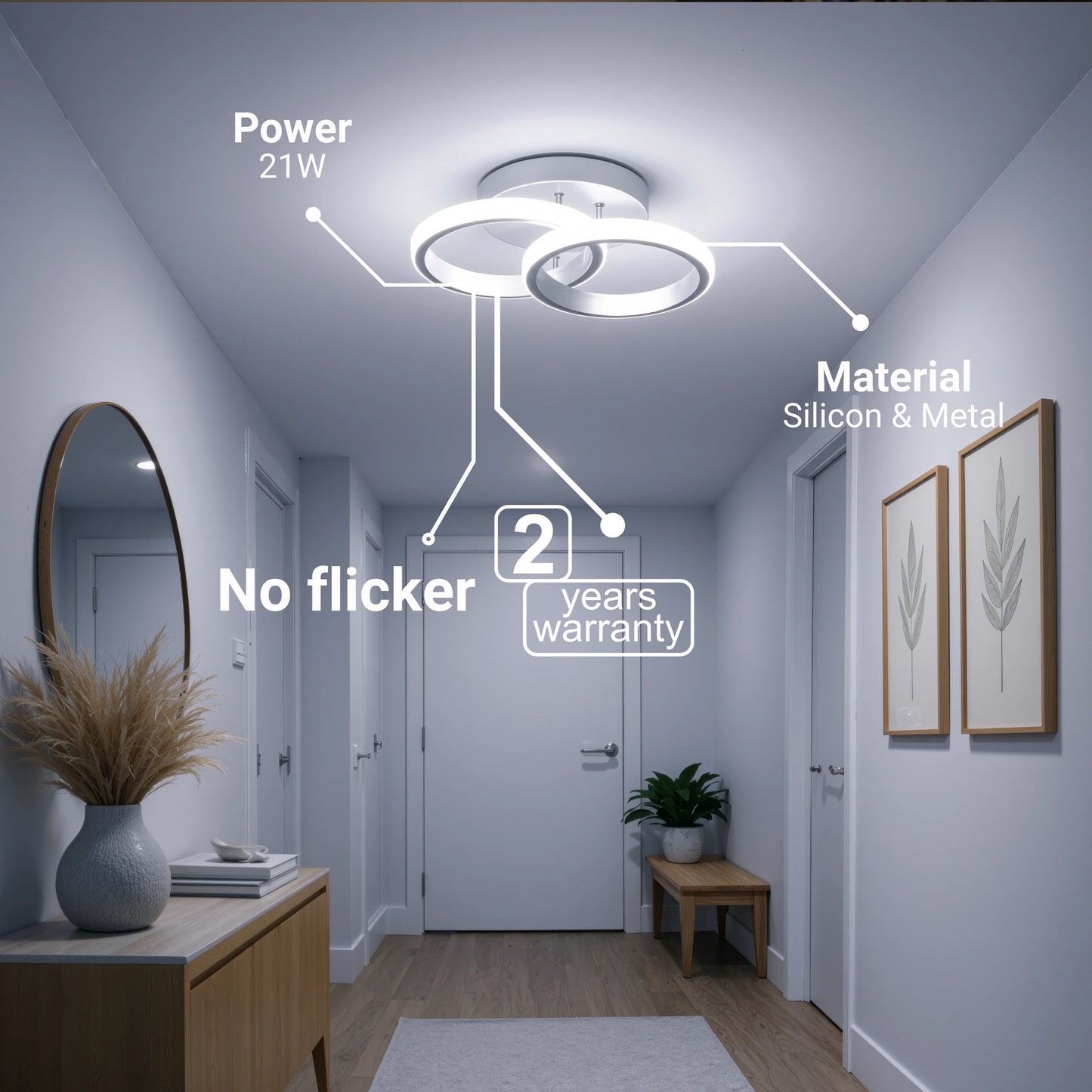Lustra LED VERTEX Circula Cercuri Suprapuse, 44W, 2 Cercuri, Lumina Rece/Calda/Neutra, Alb
