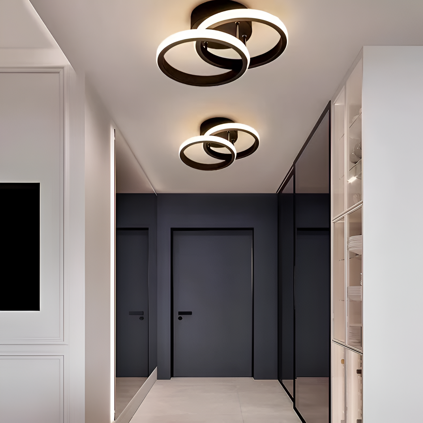 Lustra LED VERTEX Circula Cercuri Suprapuse, 44W, 2 Cercuri, Lumina Rece/Calda/Neutra, Negru