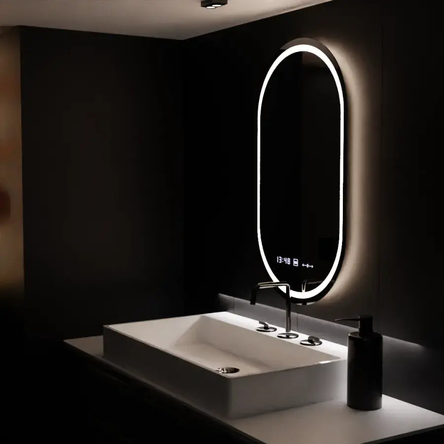 Oglinda LED Ovala 60x80 – Eminence MotionGlow Marcello, Sistem Dezaburire, Termometru & Ceas, Dimabila