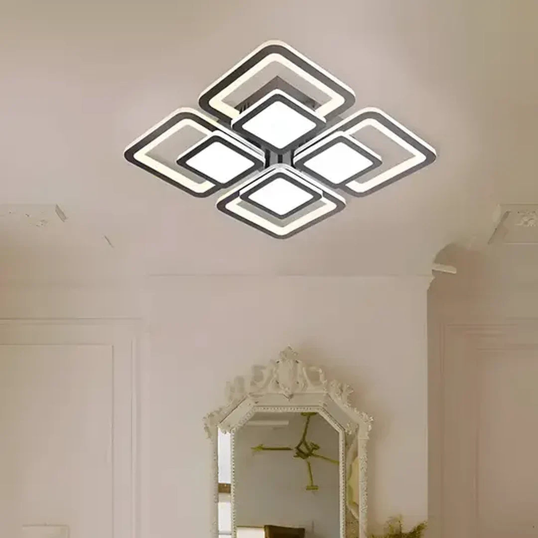 Lustra LED cu telecomanda SUSAN, 77W, 4 Patrate, lumina Rece/Calda/Neutra, Dimabila, Negru