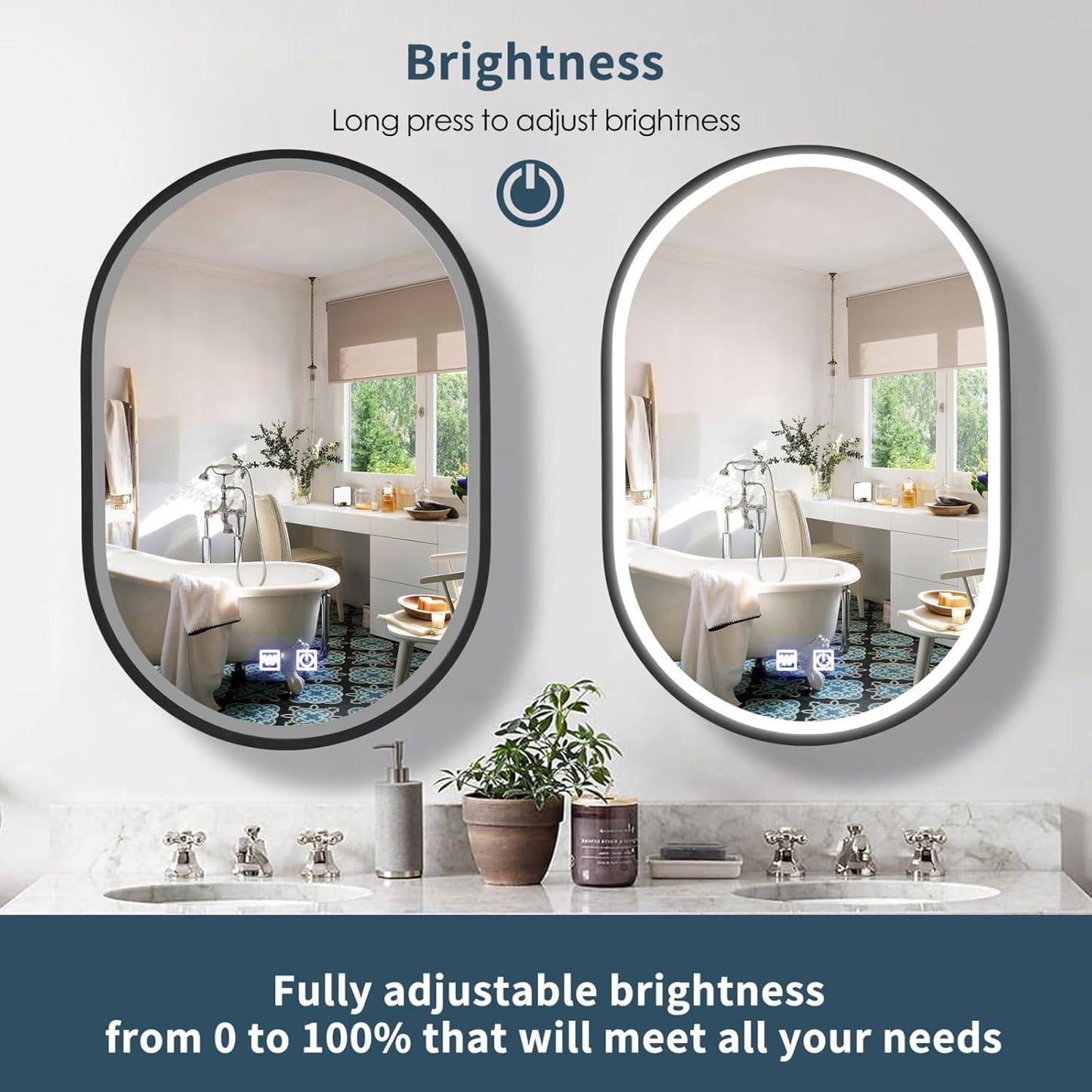 Oglinda LED cu Dulap, Ovala, 50x80cm, Dezaburire, Lumina Rece/Calda/Neutra, Rama Neagra, Spatiu de Depozitare