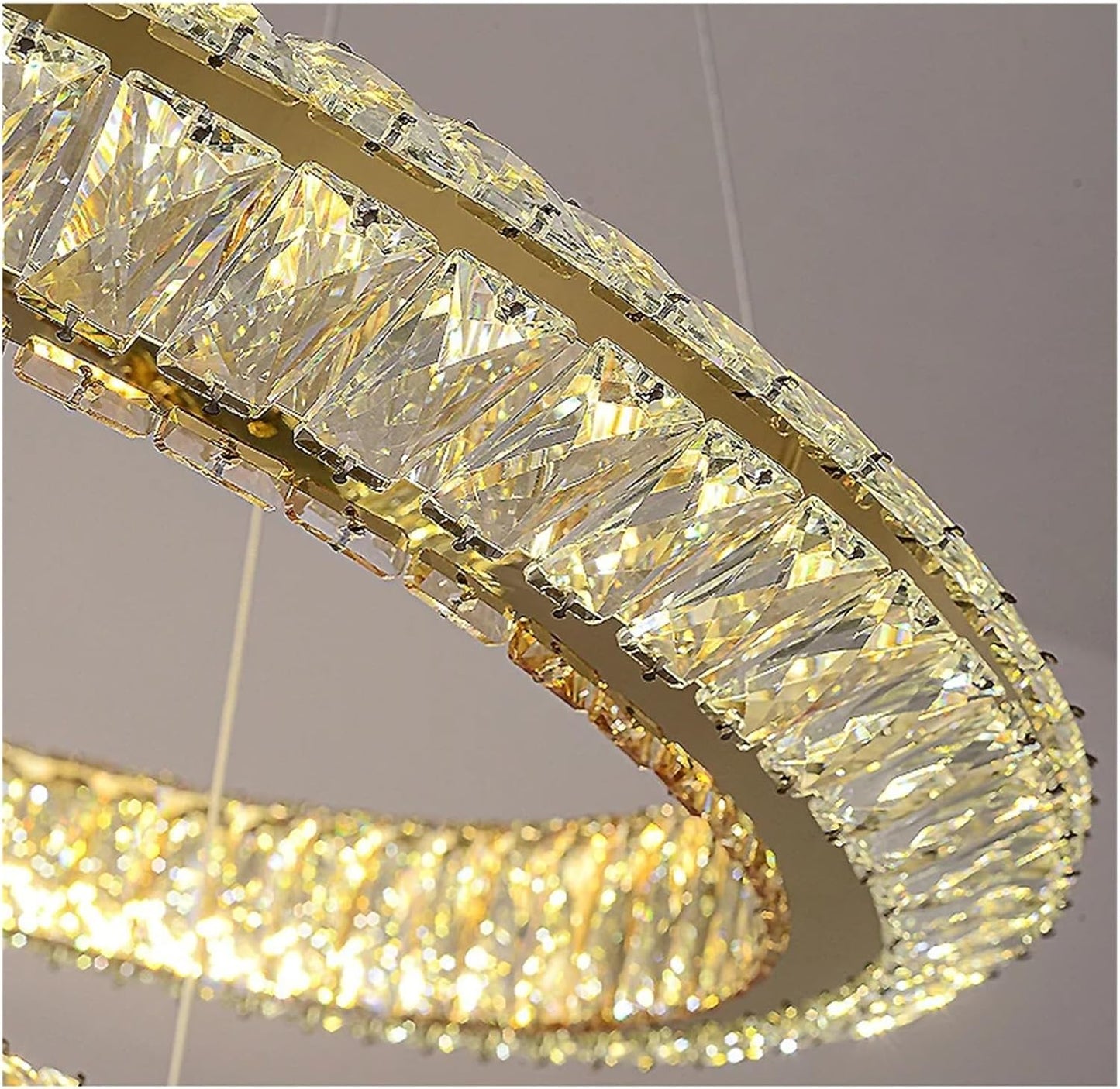 Lustra LED cu Telecomanda, LLC132/900X300GD, Cristal si Metal, 39W, 1 Cerc, Dimabila, Inaltime Reglabila, Lumina Rece/Calda/Neutra, Iluminat Luxos