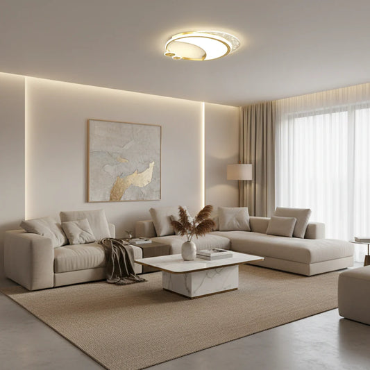 Lustra LED Marco cu Telecomanda, 51W, Dimabila, Auriu, Metal, Acril si Sticla, 3000K/4000K/6000K