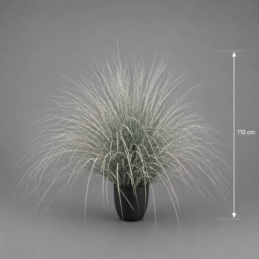 Planta Artificiala Iarba Ornamentala Tip Fantana, 110cm, Verde si Alb, Fara Ghiveci