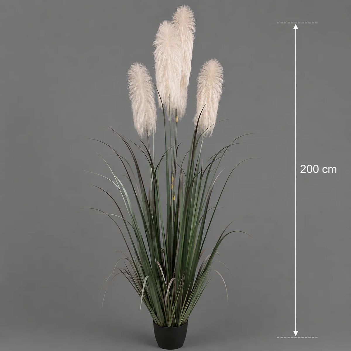 Planta Artificiala Iarba Ornamentala, 200 cm, cu 4 fire, Stuf si Iarba, Verde si Gri, Fara Ghiveci