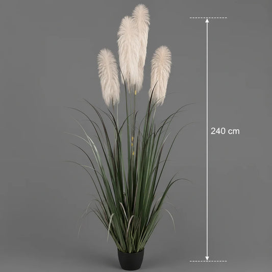 Planta Artificiala Iarba Ornamentala, 240cm, cu 5 fire, Stuf si Iarba, Verde si Gri, Fara Ghiveci