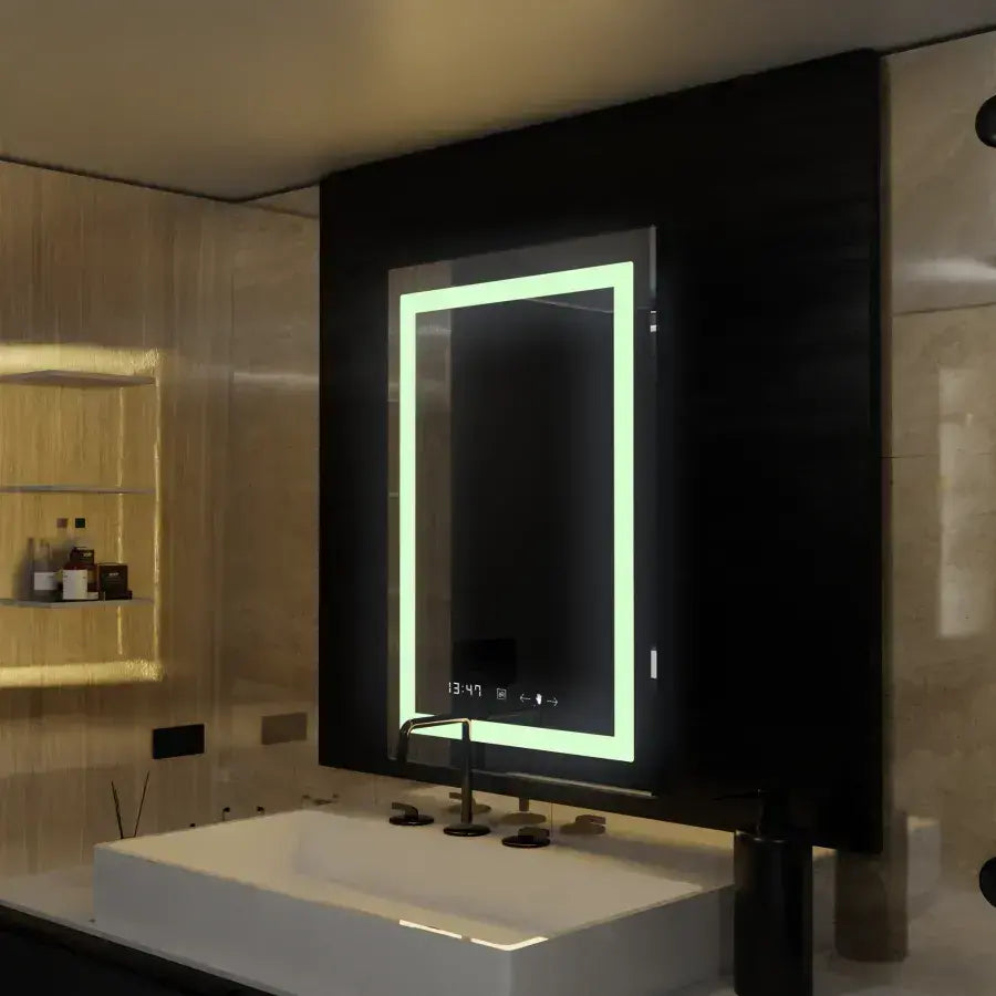 Oglinda LED Rectangulara 75x90cm Verite MotionGlow Marcello, Sistem Dezaburire, Termometru si Ceas, Dimabila