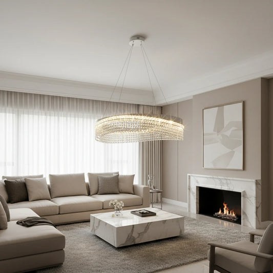 Candelabru Cristal VOLNA Regalis, 170W, D80cm, Lumina Calda/Neutra/Rece, Alb, Metal si Cristal