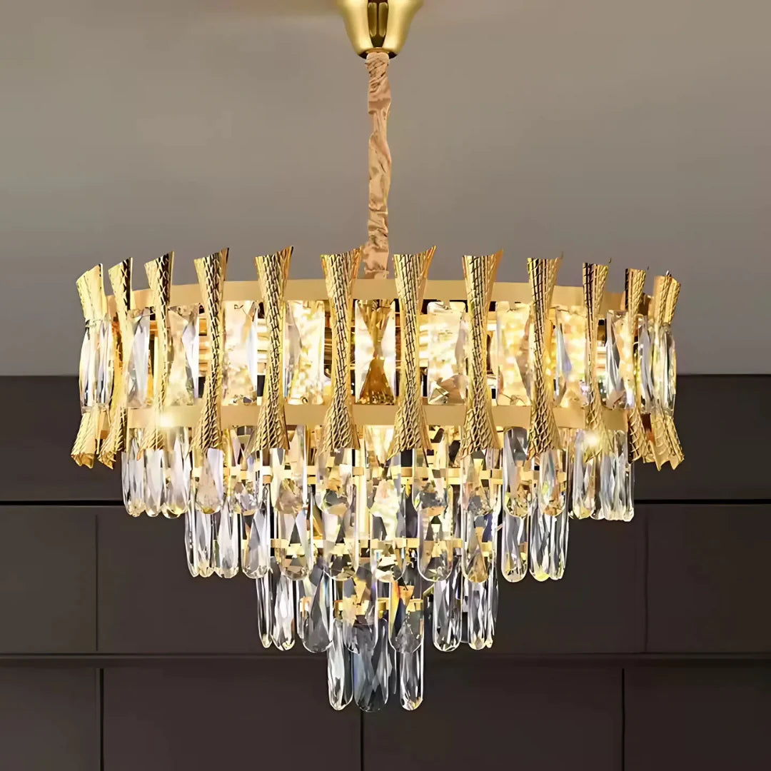 Candelabru Cristal HAMPTON Nobile 5xE14, Diametru 40cm, Auriu Lucios, Inaltime Reglabila