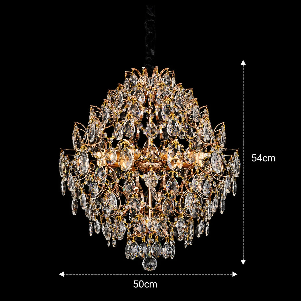 Candelabru Cristal KONIG Eleganza, 8xE14, D50 cm, Auriu, Inaltime Reglabila, Metal si Cristal