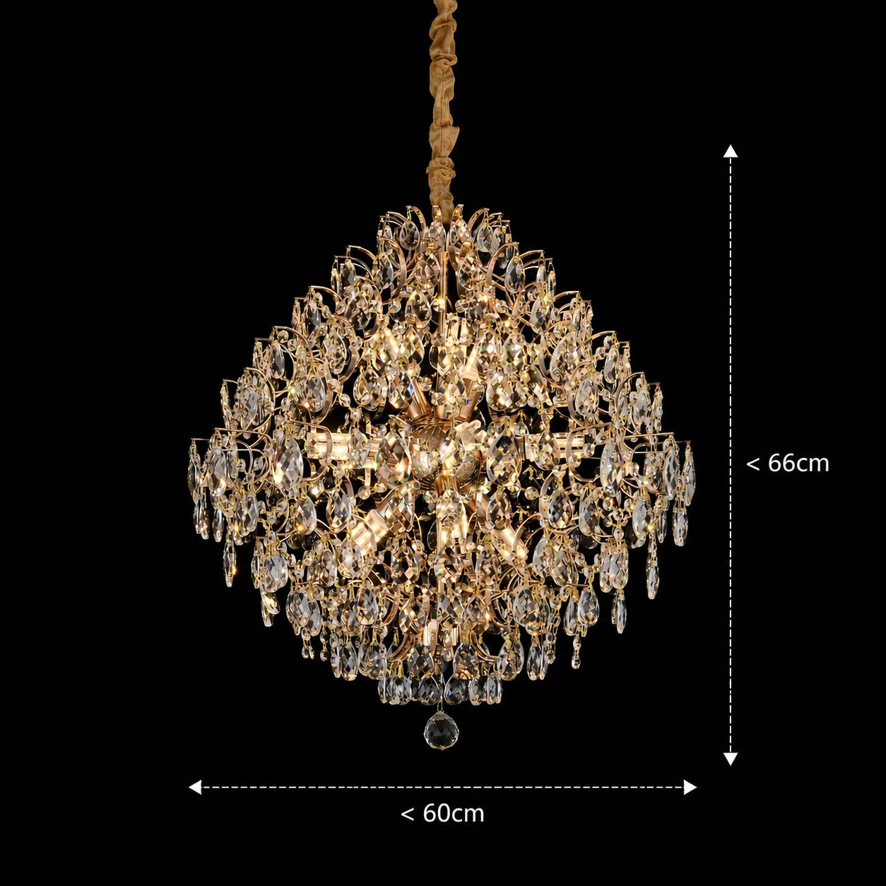 Candelabru Cristal KONIG Regalis, 11xE14, D60 cm, Auriu, Inaltime Reglabila, Metal si Cristal