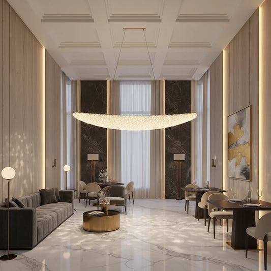 Candelabru Modern cu Cristal, Telecomanda, PRAGA, 125W, Lumina Calda/Neutra/Rece, Lungime 160 cm, Auriu, Inaltime reglabila