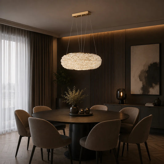 Candelabru Modern cu Cristal, Telecomanda, PRUGU, 65W, Lumina Calda/Neutra/Rece, Lungime 35 cm, Auriu, Inaltime reglabila
