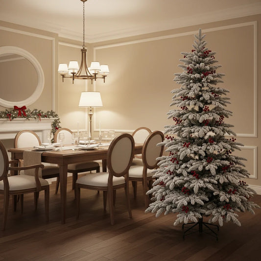 Decoratiune Brad Artificial CRAN, 150 cm, 320 varfuri, Plastic, Verde si Alb