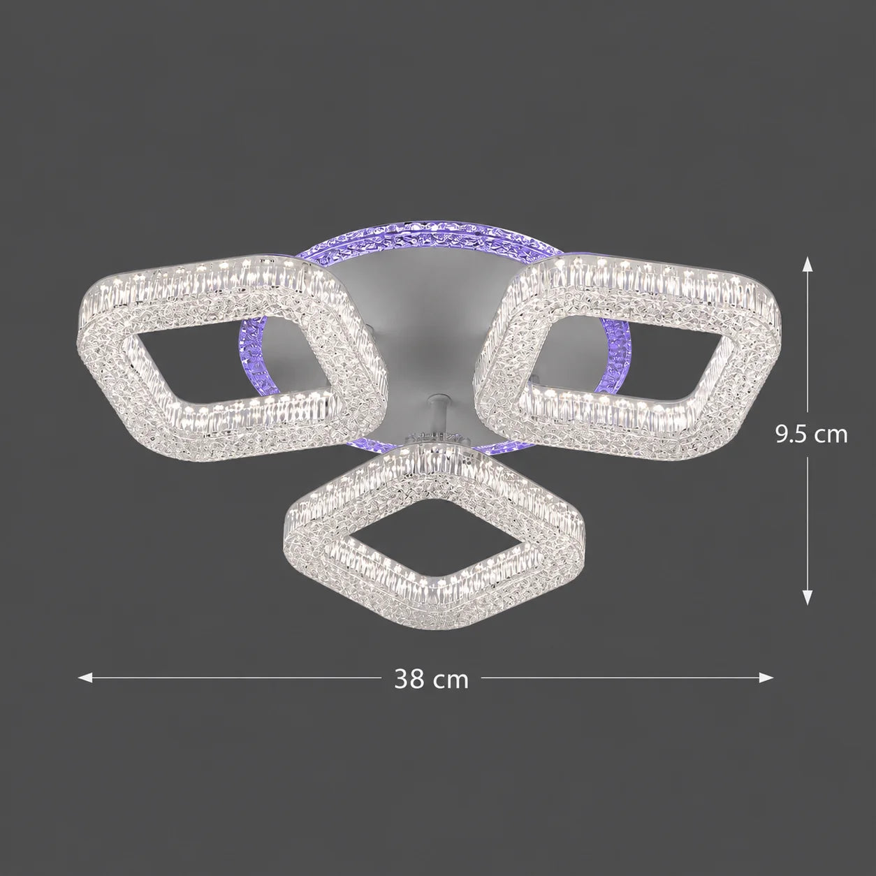 Lustra LED RENATO Nobile cu telecomanda si cristal, 39W, 3 Patrate, Lumina Rece/Calda/Neutra, Dimabila, Alb