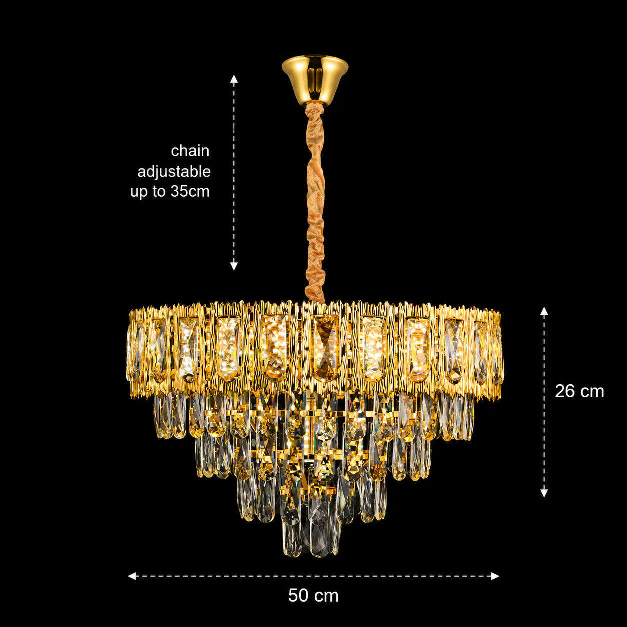 Candelabru Cristal BELVEDERE Eleganza 8xE14, Diametru 49cm, Auriu Lucios, Inaltime Reglabila