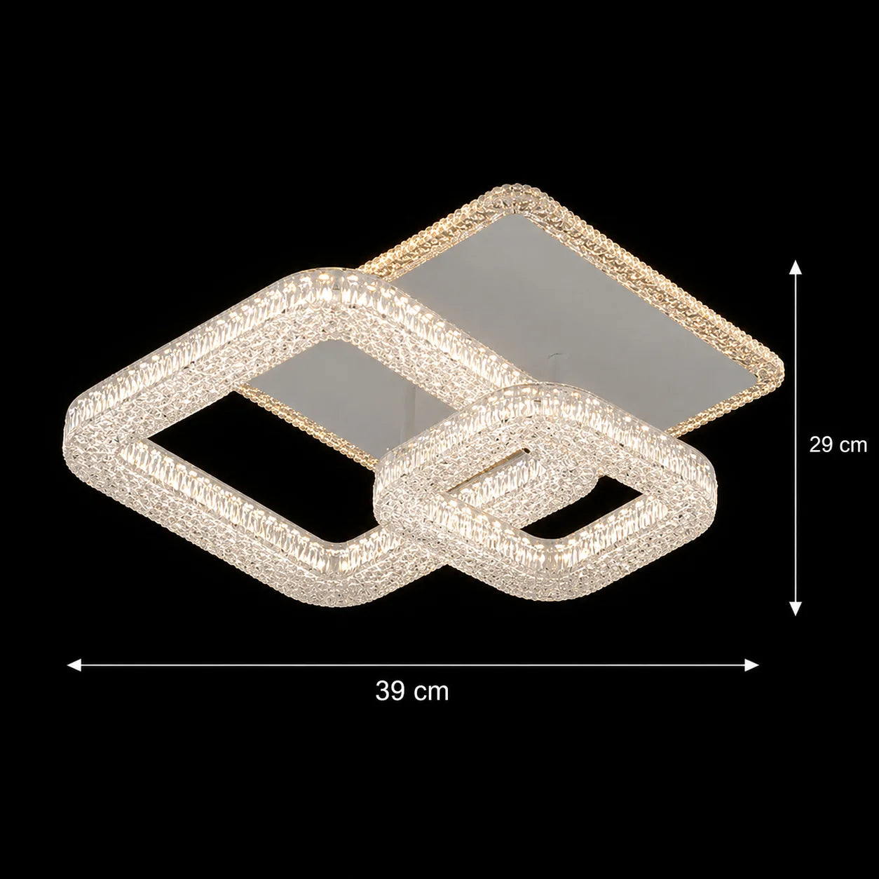 Lustra LED RENATO Petito cu telecomanda si cristal, 13W, 2 Patrate, Lumina Rece/Calda/Neutra, Dimabila, Alb
