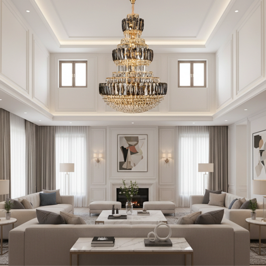Candelabru Cristal VELIOR Supremo 40xE14, D100 cm, Auriu, Inaltime Reglabila, Metal si Cristal