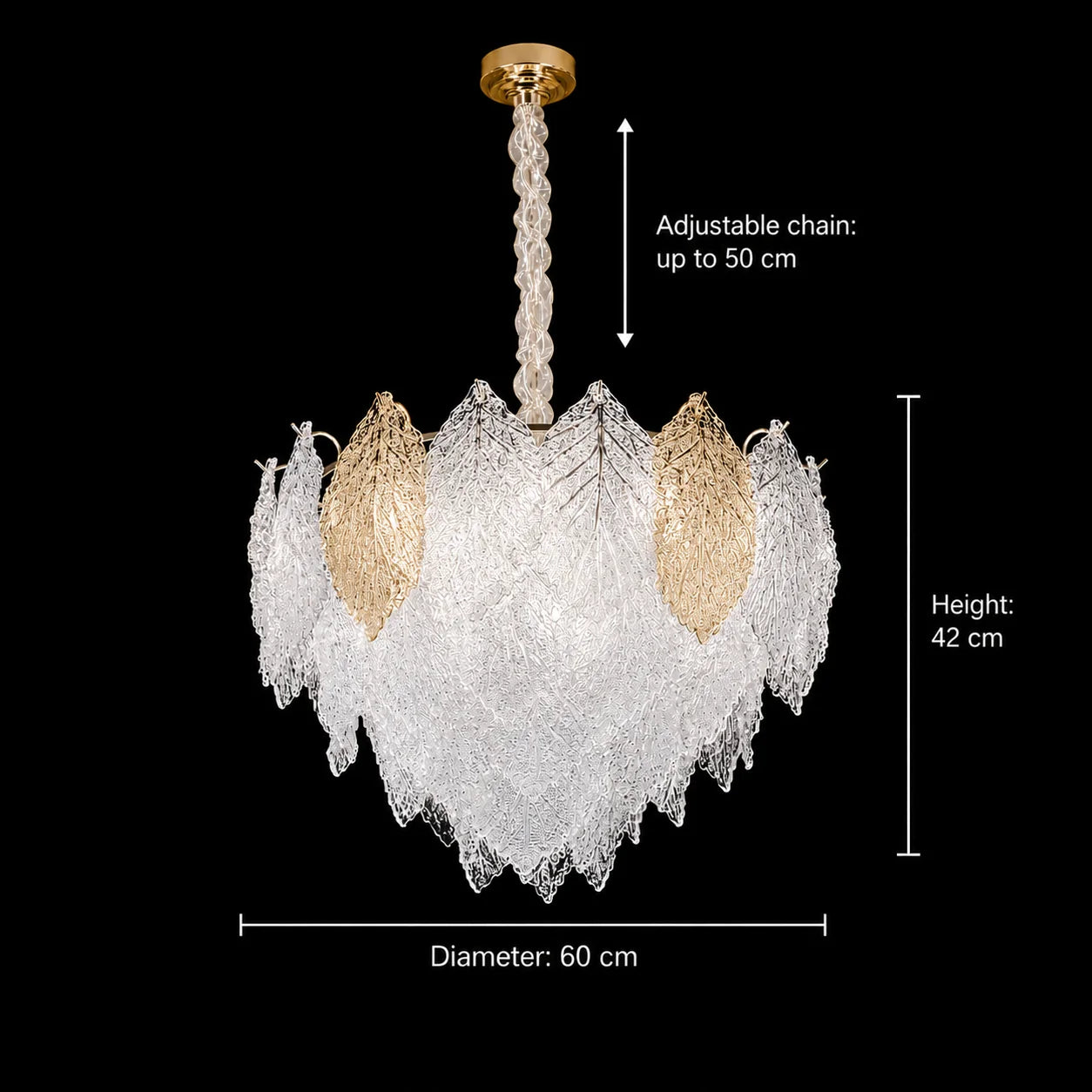 Candelabru Cristal LACE Eleganza 9xE14, Diametru 50cm, Inaltime 36cm, Auriu Lucios, Inaltime Reglabila, Design Elegant
