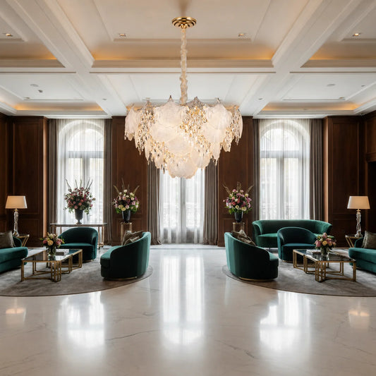 Candelabru Cristal LUXE Regalis, 21xE14, Diametru 80cm, Inaltime 45cm, Auriu Lucios, Inaltime Reglabila, Design Elegant