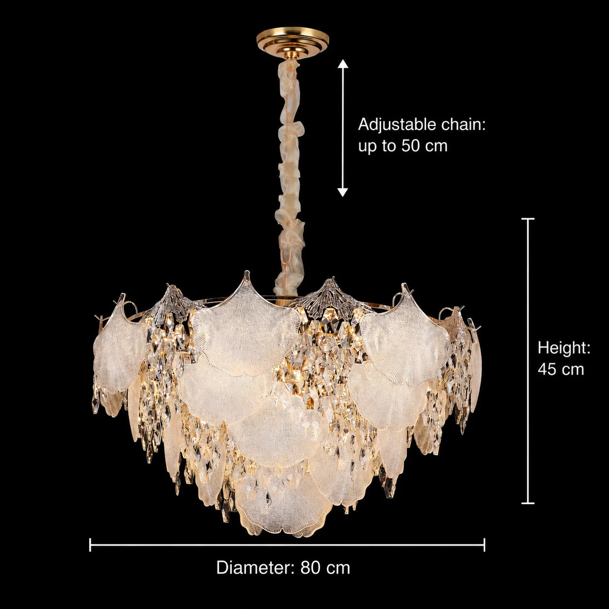 Candelabru Cristal LUXE Regalis, 21xE14, Diametru 80cm, Inaltime 45cm, Auriu Lucios, Inaltime Reglabila, Design Elegant