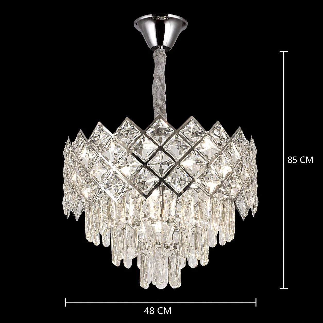 Candelabru Cristal VECTORIA Eleganza 8xE14, Diametru 48cm, Crom Lucios, Inaltime Reglabila, Metal si Cristal