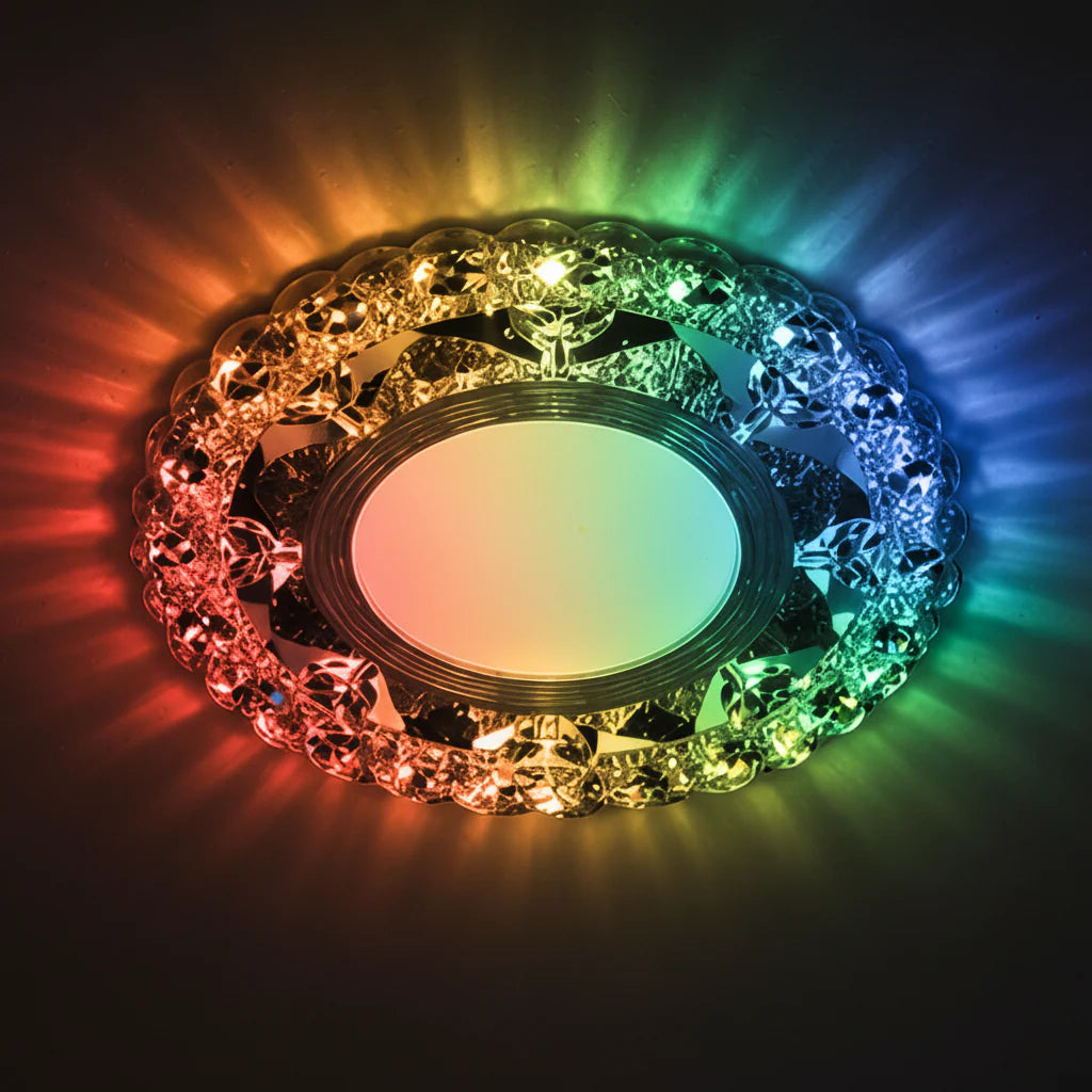 Spot LED ORBITA, 5W, Rotund, Lumina Rece + RGB, Alb, Rasina si Sticla